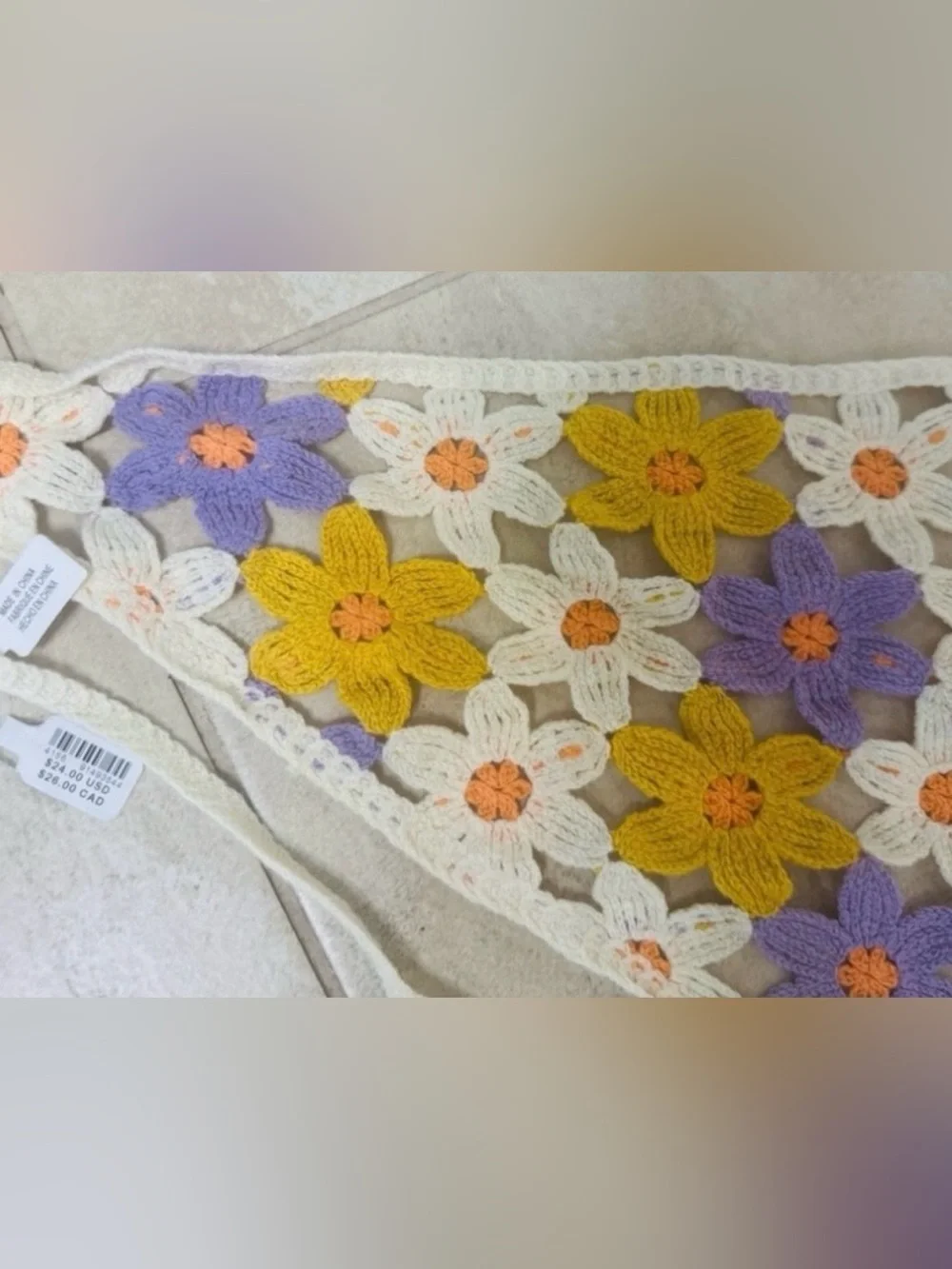 Anthropologie Floral Crochet Hair Scarf